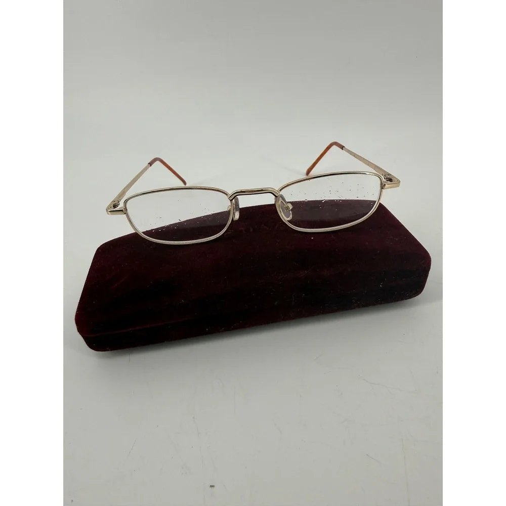 Vintage Gold Metal Narrow Rectangular Eyeglasses Frames Tortoise Tips 90s Style